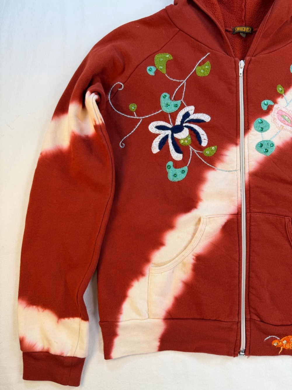 Switch Women’s Boho Tie Dye Embroidered Full Zip Cotton Hoodie Large - Picture 5 of 11
